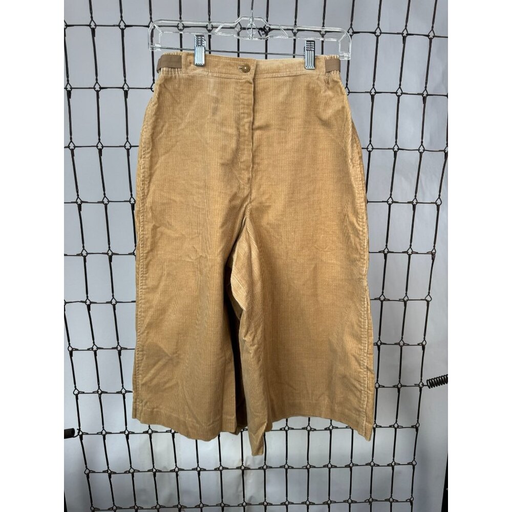 Vintage Tan Corduroy High-Waisted Culottes With Dual Pockets & Adjustable Side T